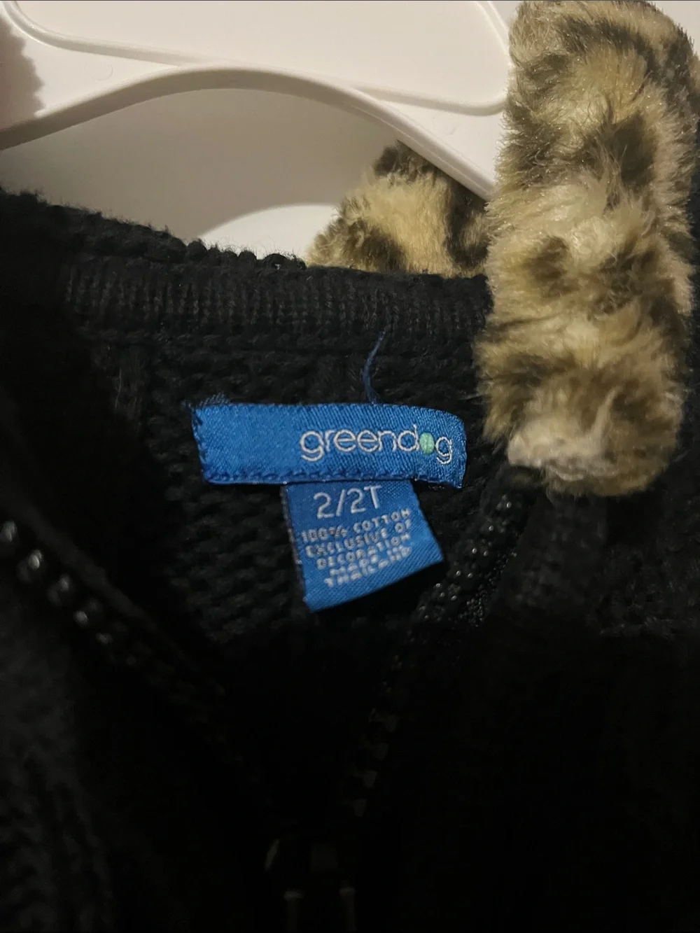 greendog Black Cable-Knit Puffer Jacket with Leopard-Print Faux Fur Trim